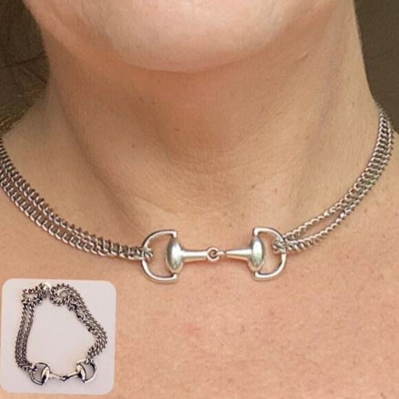 Sterling Silver HorseBit Necklace Bracelet Set Matching Snaffle Stirrup D Ring - Picture 5 of 10